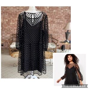 Loft Plus Black Dress Shimmery Gold Polka Dot Swing Mini Cocktail Party 18